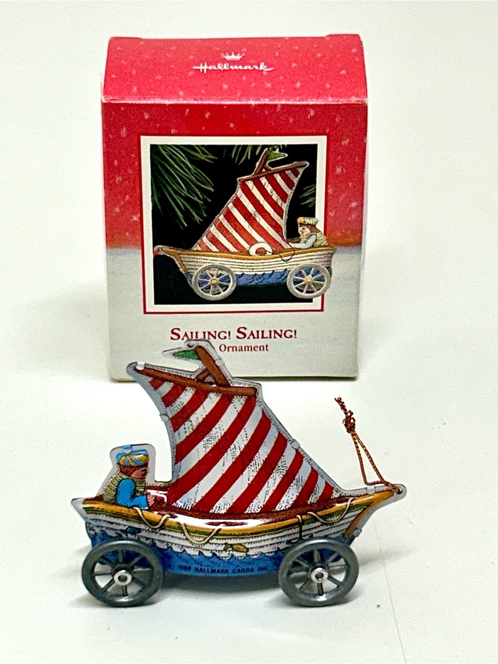 c. 1988 Vintage Hallmark Keepsake SAILING! SAILING! Tin Litho Sailboat Ornament